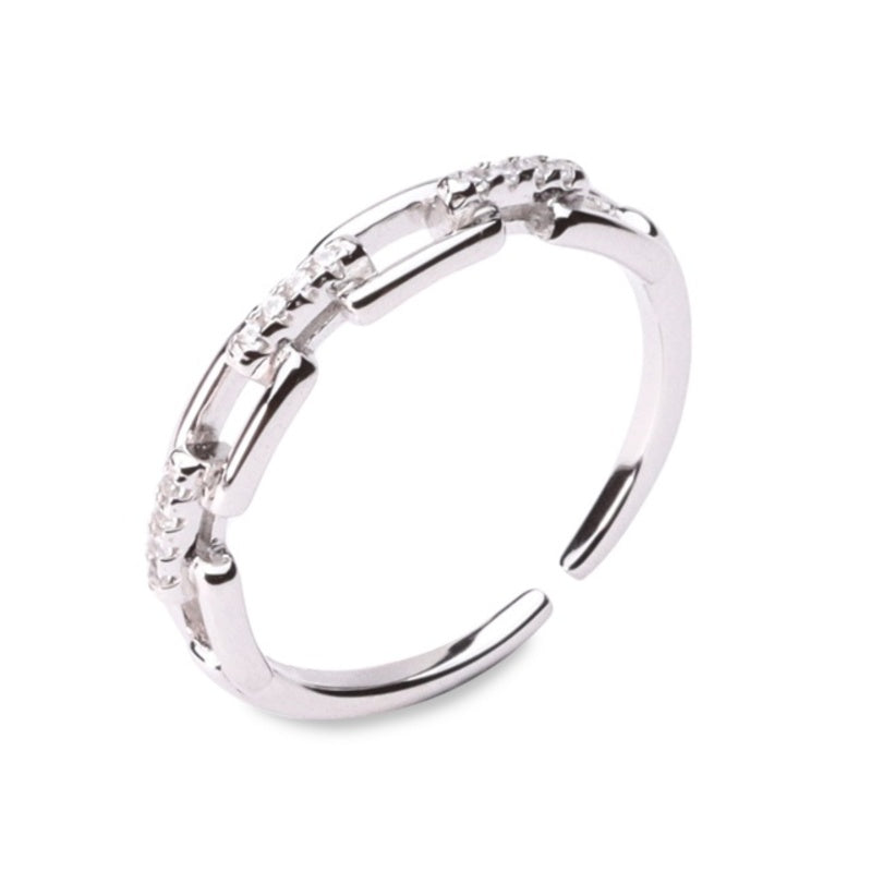 MILLENNE Millennia 2000 Studded Chain Link Cubic Zirconia White Gold Ring with 925 Sterling Silver