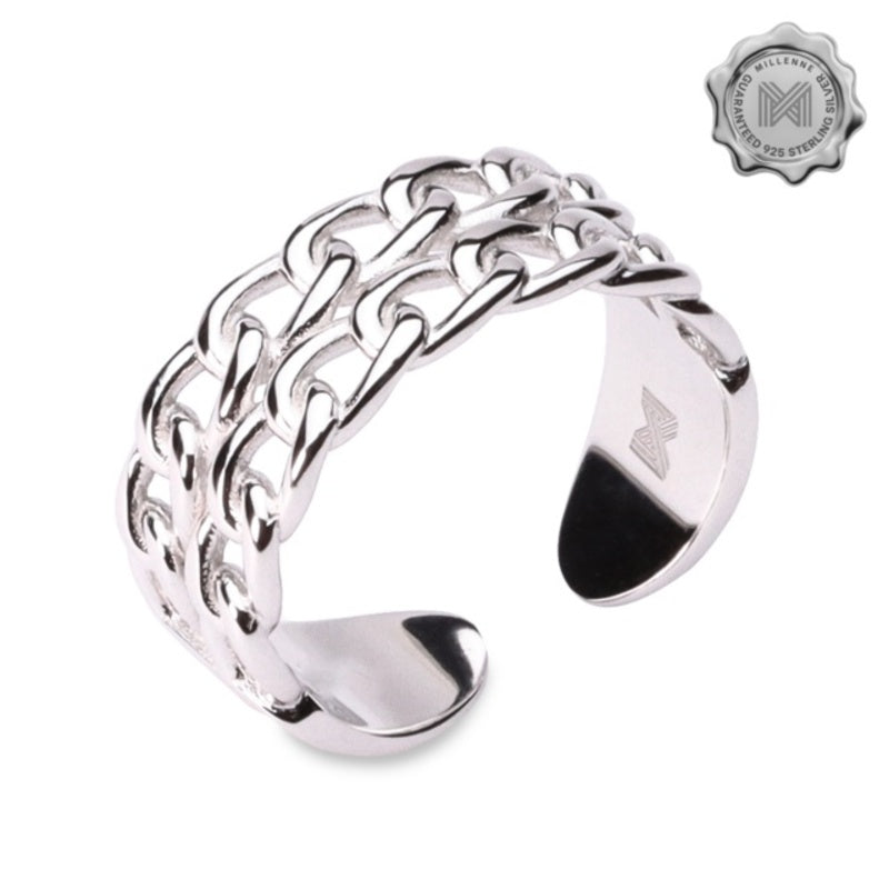 MILLENNE Millennia 2000 Double Chain Link White Gold Ring with 925 Sterling Silver