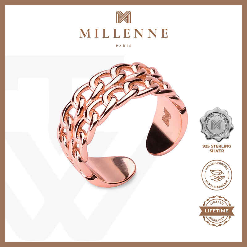 MILLENNE Millennia 2000 Double Chain Link Rose Gold Ring with 925 Sterling Silver