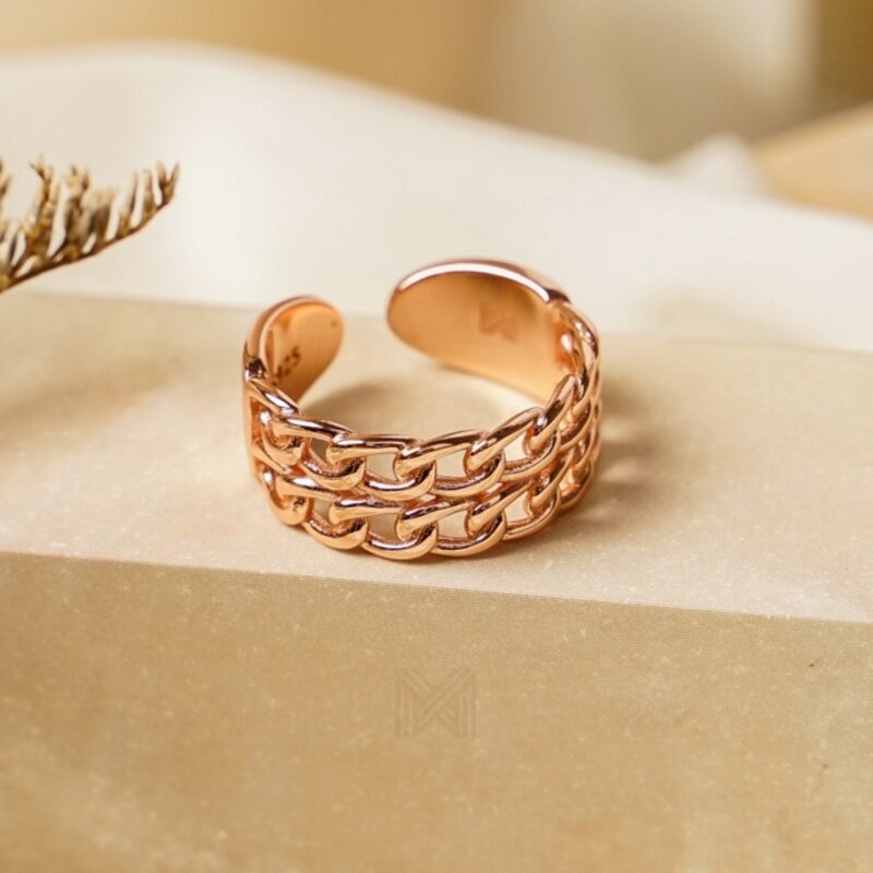 MILLENNE Millennia 2000 Double Chain Link Rose Gold Ring with 925 Sterling Silver