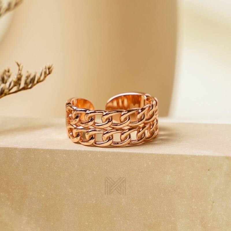 MILLENNE Millennia 2000 Double Chain Link Rose Gold Ring with 925 Sterling Silver