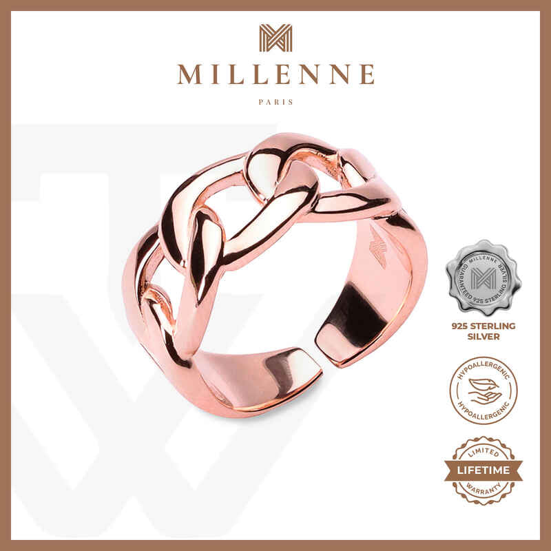 MILLENNE Millennia 2000 Figaro Chain Link Rose Gold Ring with 925 Sterling Silver