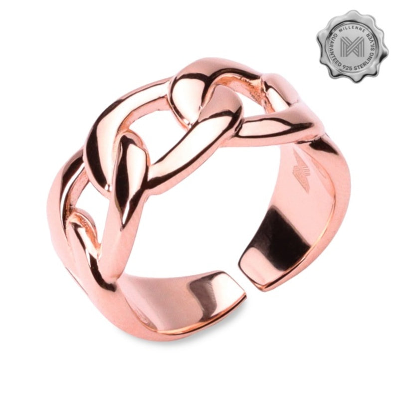 MILLENNE Millennia 2000 Figaro Chain Link Rose Gold Ring with 925 Sterling Silver