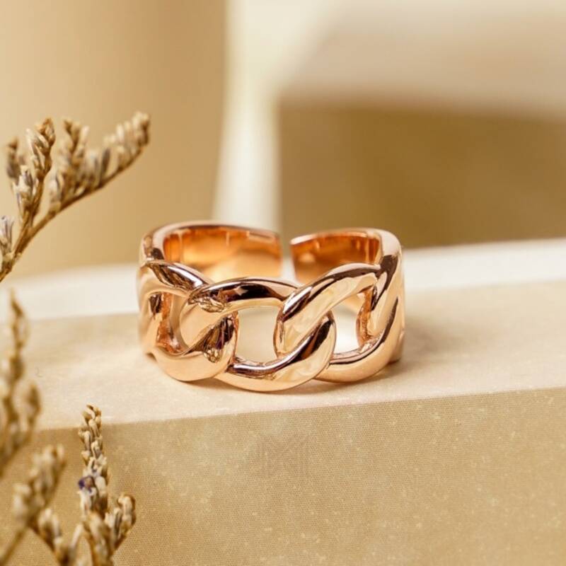 MILLENNE Millennia 2000 Figaro Chain Link Rose Gold Ring with 925 Sterling Silver