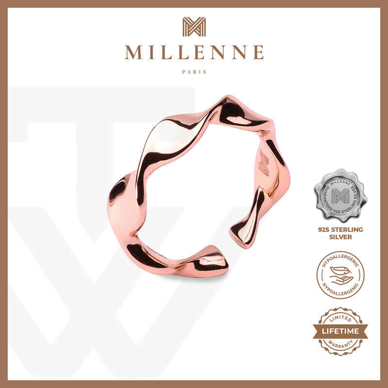 MILLENNE Millennia 2000 Organic Wave Stackable Rose Gold Ring with 925 Sterling Silver