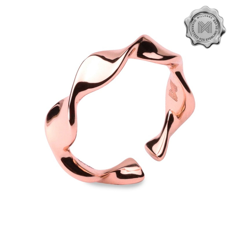 MILLENNE Millennia 2000 Organic Wave Stackable Rose Gold Ring with 925 Sterling Silver