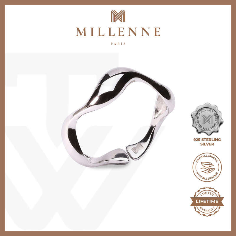 MILLENNE Millennia 2000 Rythymic Stackable White Gold Ring with 925 Sterling Silver