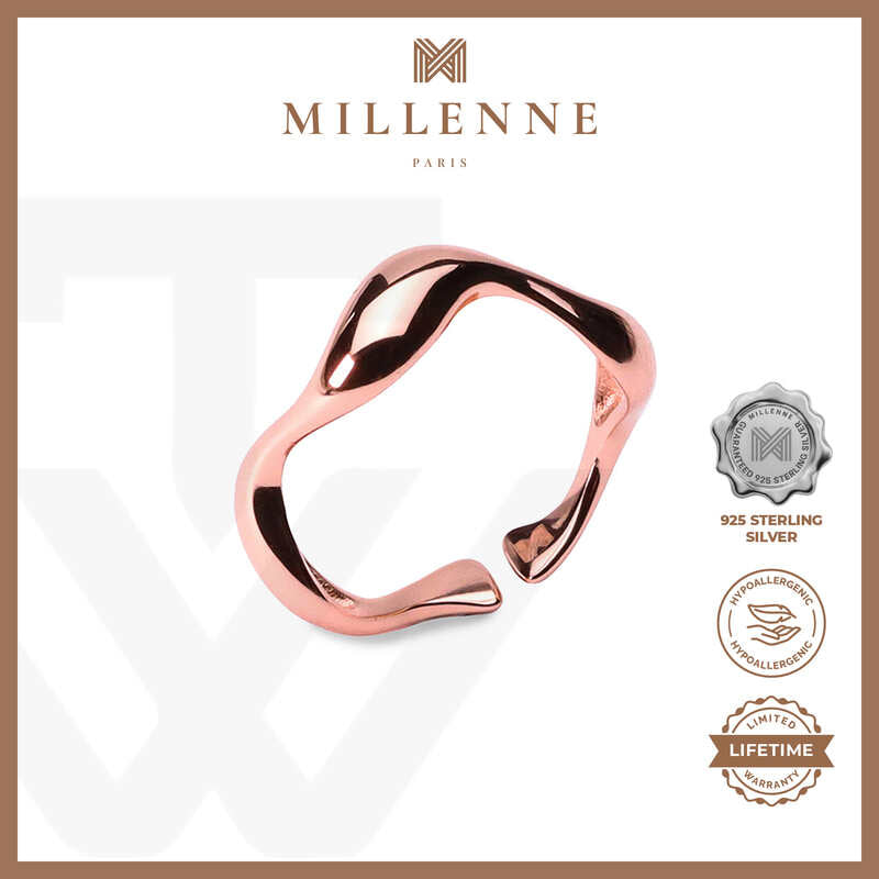 MILLENNE Millennia 2000 Rythymic Stackable Rose Gold Ring with 925 Sterling Silver