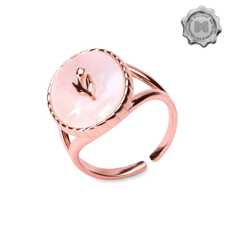 MILLENNE Millennia 2000 Mother of Pearls Victorian Bold Rose Gold Ring with 925 Sterling Silver