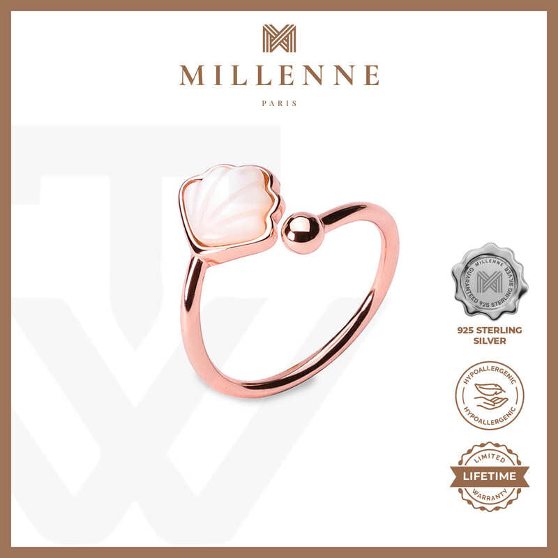 MILLENNE Millennia 2000 Oyster and Pearl Rose Gold Ring with 925 Sterling Silver