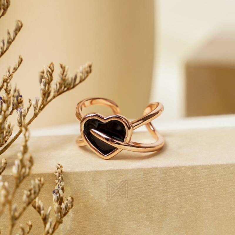 MILLENNE Millennia 2000 Gothic Heart Rose Gold Ring with 925 Sterling Silver