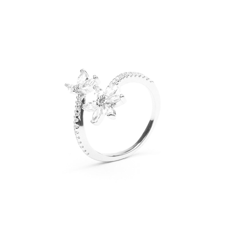 MILLENNE Made For The Night Flower Cubic Zirconia Silver Adjustable Ring with 925 Sterling Silver