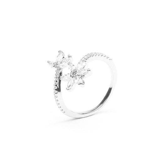 MILLENNE Made For The Night Flower Cubic Zirconia Silver Adjustable Ring with 925 Sterling Silver