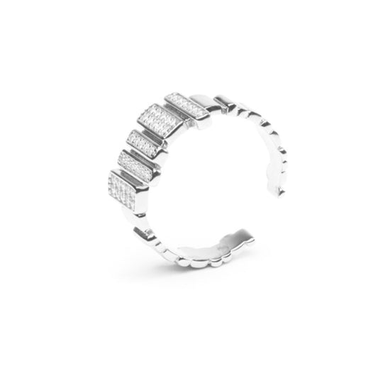 MILLENNE Made For The Night Wavy Bars Studded Cubic Zirconia White Gold Adjustable Ring with 925 Sterling Silver