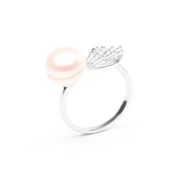 MILLENNE Multifaceted Pearl and Swan White Gold Adjustable Ring with 925 Sterling Silver