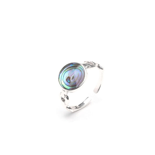 MILLENNE Multifaceted Abalone Shell Disc White Gold Ring with 925 Sterling Silver