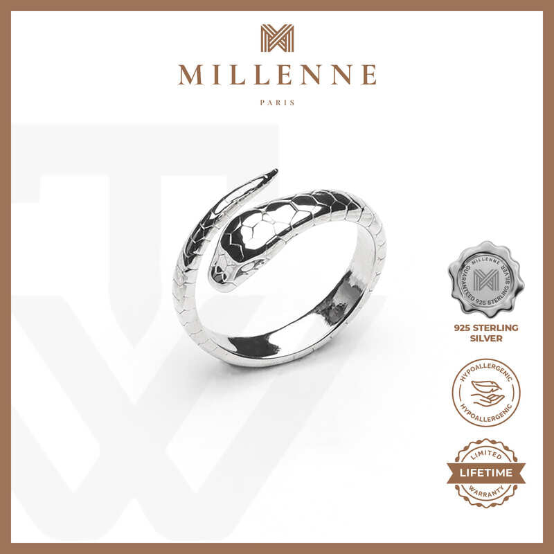 MILLENNE Millennia 2000 Statement Serpent Silver Adjustable Ring with 925 Sterling Silver