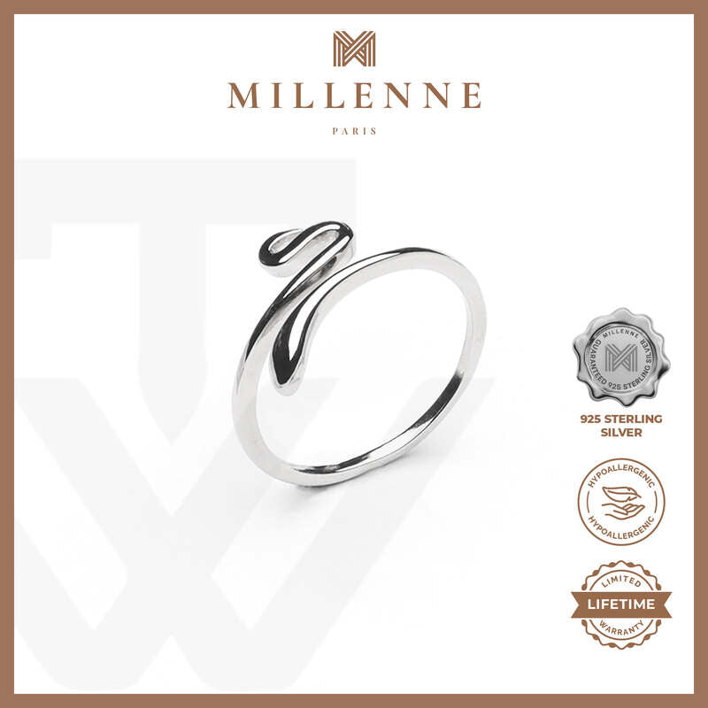 MILLENNE Millennia 2000 Sleek Serpent Silver Adjustable Ring with 925 Sterling Silver