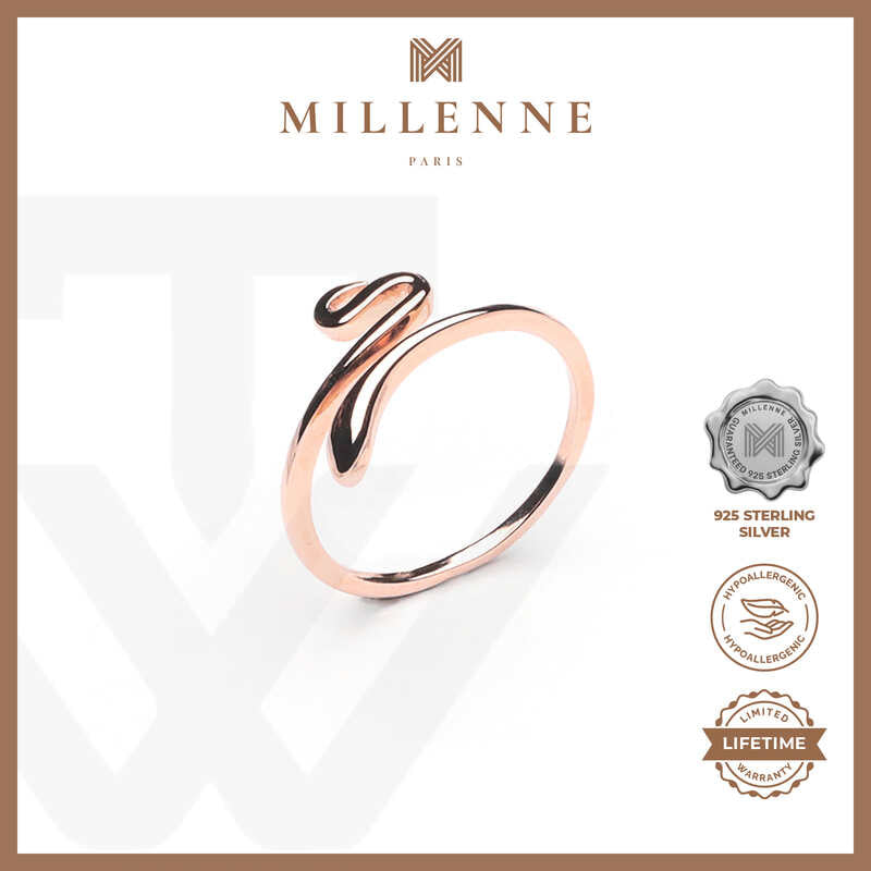 MILLENNE Millennia 2000 Sleek Serpent Rose Gold Adjustable Ring with 925 Sterling Silver