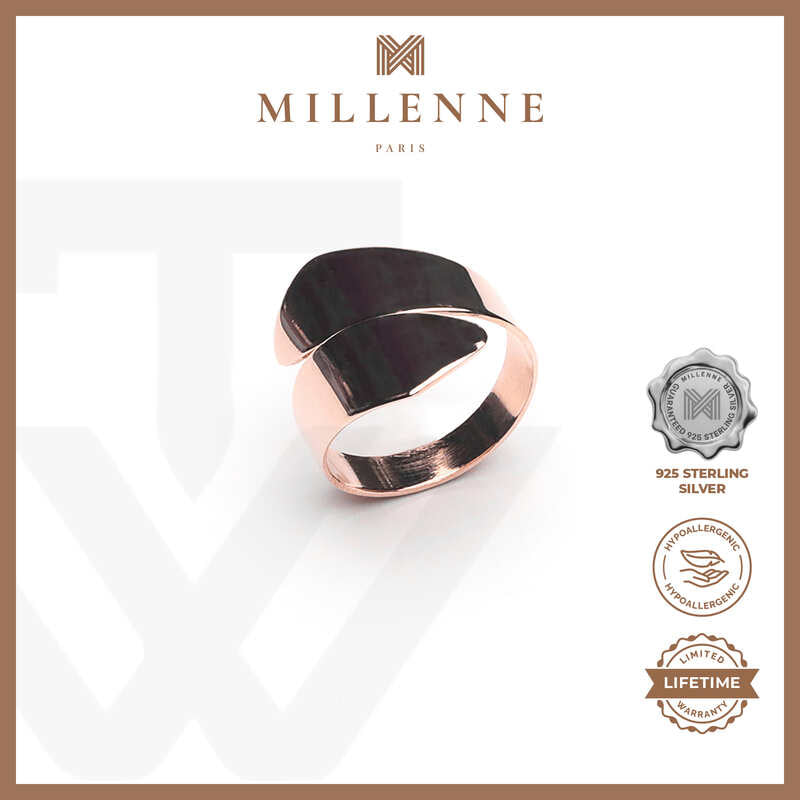 MILLENNE Minimal Broad Rose Gold Ring with 925 Sterling Silver