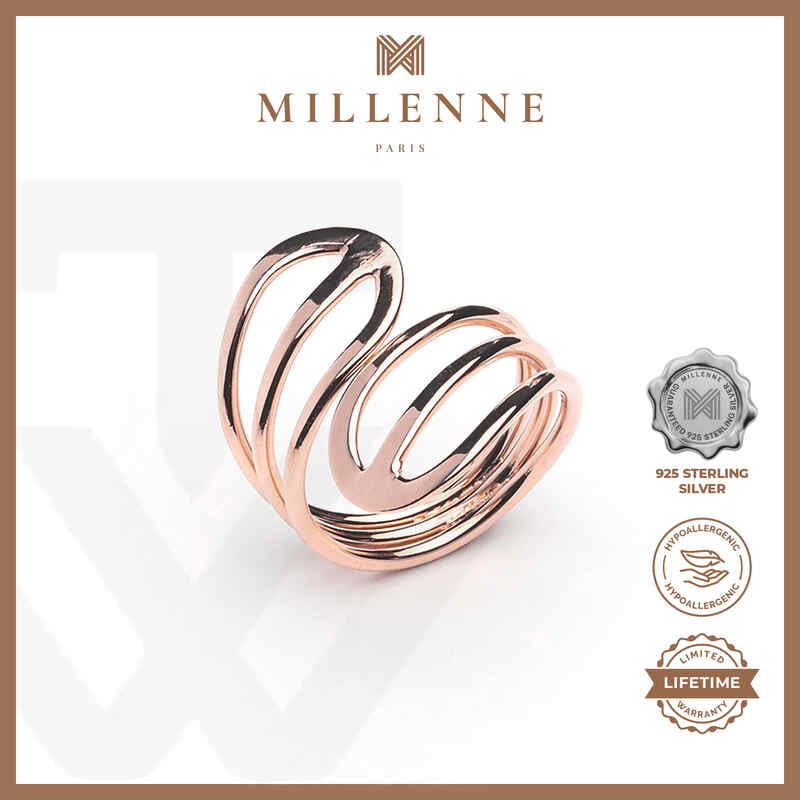 MILLENNE Minimal Open Airy Wire Rose Gold Ring with 925 Sterling Silver