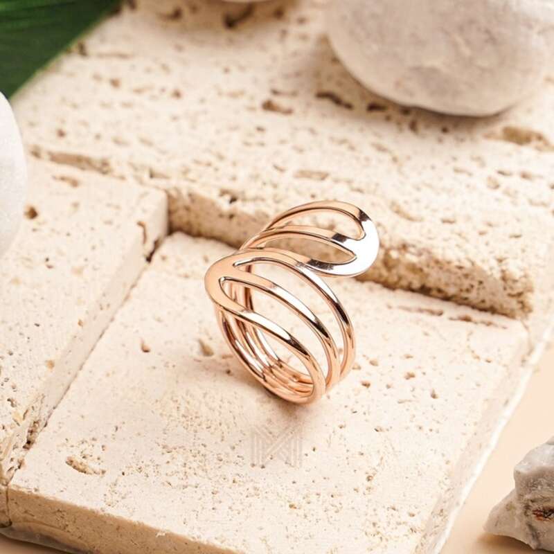 MILLENNE Minimal Open Airy Wire Rose Gold Ring with 925 Sterling Silver