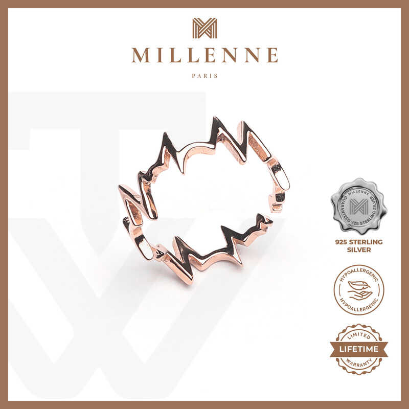 MILLENNE Millennia 2000 Heart Beat Rose Gold Ring with 925 Sterling Silver