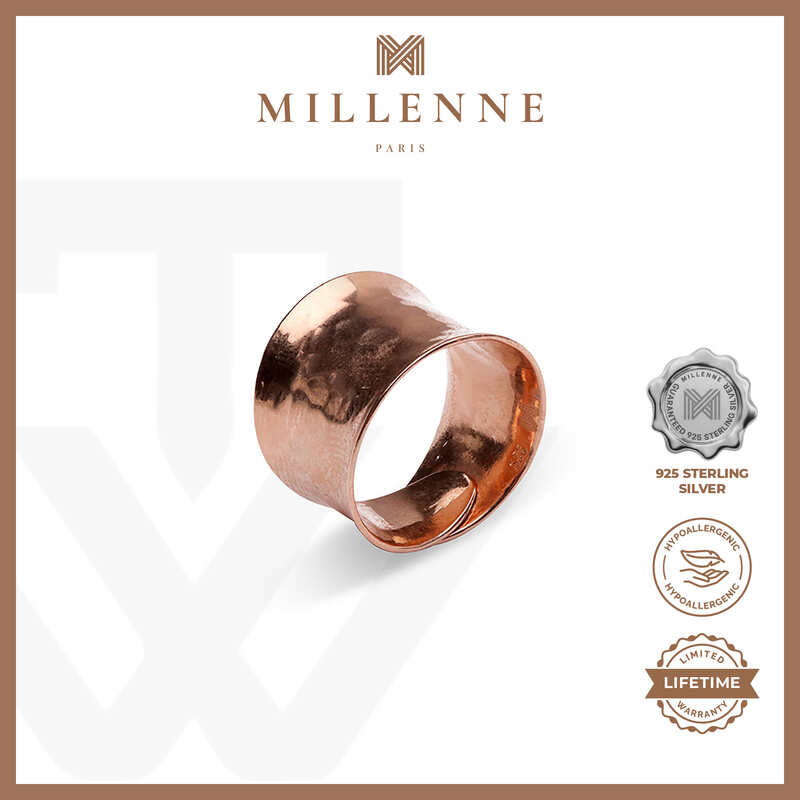 MILLENNE Minimal Hammered Rose Gold Ring with 925 Sterling Silver